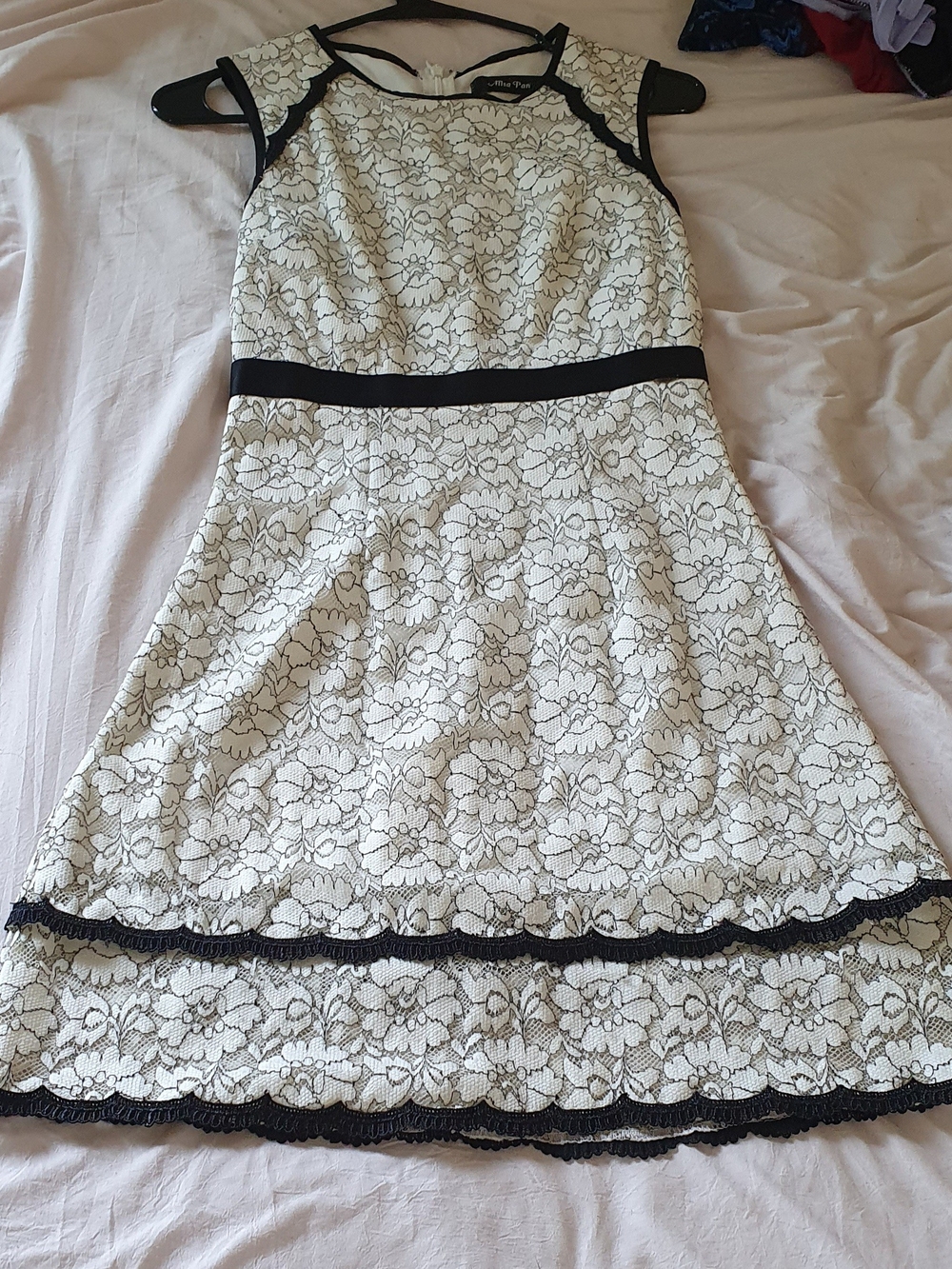 Beautiful Little White Lace Dress with Black Trim